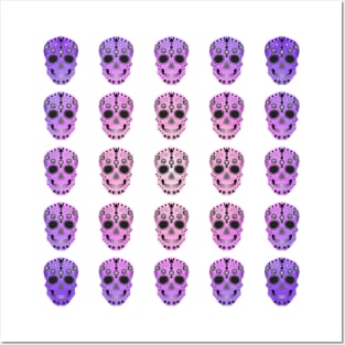 Repetition Pattern Pink/Purple Sugar Skulls Posters and Art